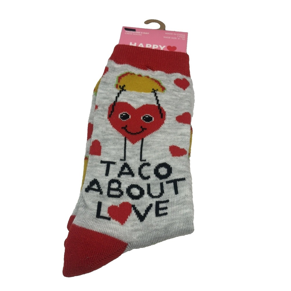 NEW 1 pair womens valentines day crew socks size 4-10 taco about love